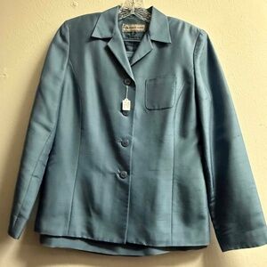 Travis Ayers Suit Women’s Blue 100% Silk Blazer Skirt Office Work, Size: 10, EUC